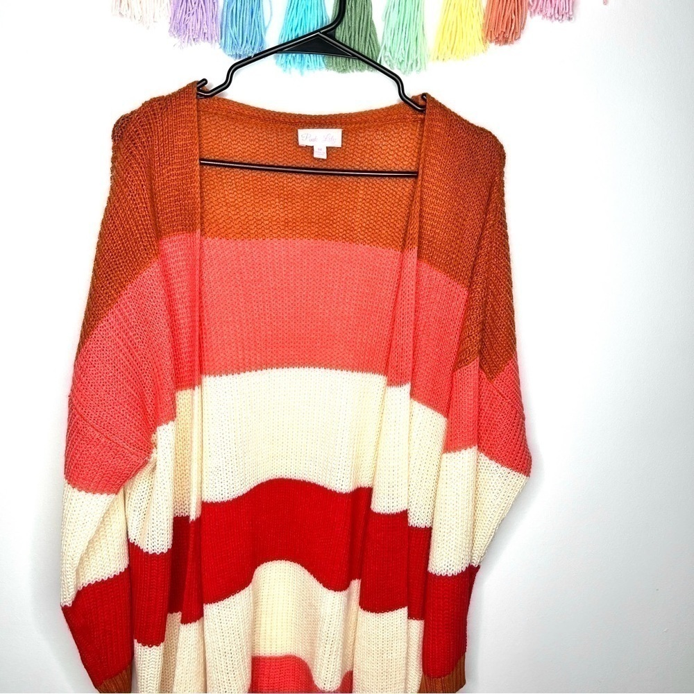 Pink Lily Boutique Colorblock Chunky Stripe Knitted Tunic Length Long Cardigan - Picture 5 of 15